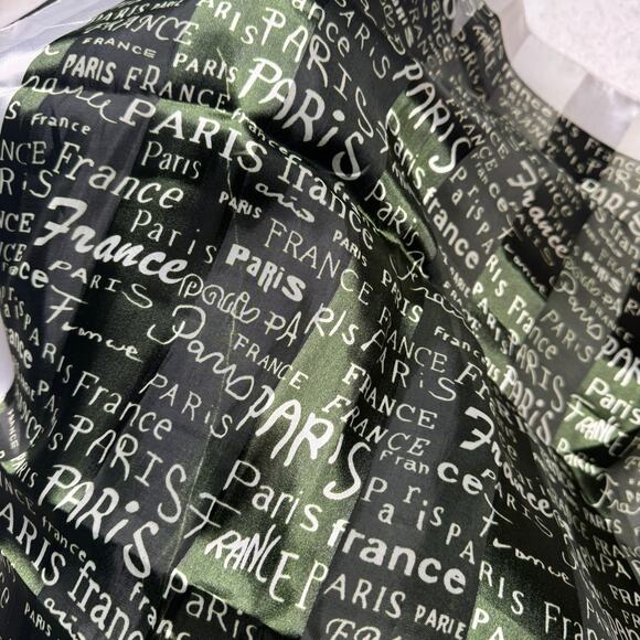 Paris France Black Green Ivory Silky Neck Scarf Neckerchief Striped Satin - Picture 4 of 4